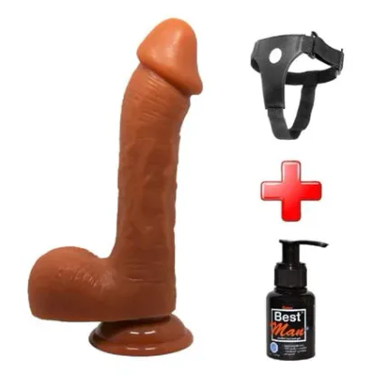 23,5 Cm Realistik Vantuzlu Melez Dildo Penis + Kemer + Kayganlaştırıcı Hediyeli