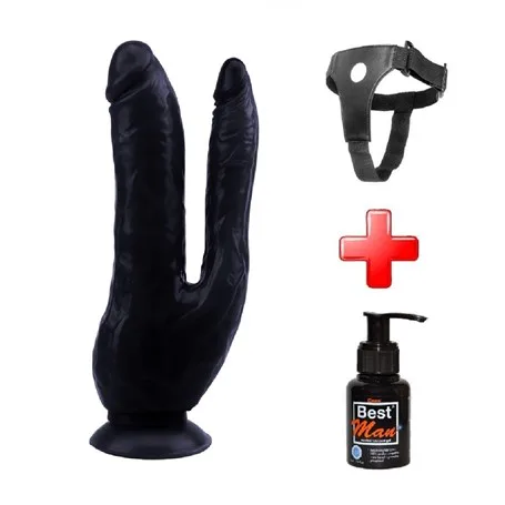 Belden Bağlamalı İki Uçlu Vantuzlu Realistik Çatal Zenci Dildo Penis