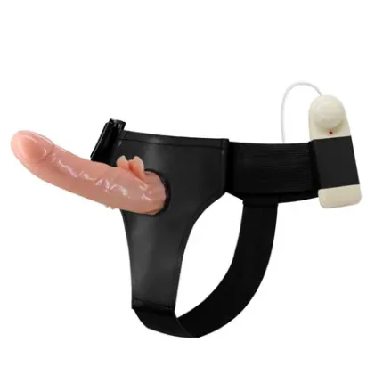 20 Cm Belden Bağlamalı Oynar Başlı Titreşimli İçi Dolu Strapon Penis