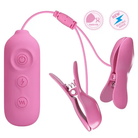Romantic Wave - Usb'den Şarjlı Titreşim &amp; Elektro Şok Mandallı Göğüs Uyarıcı