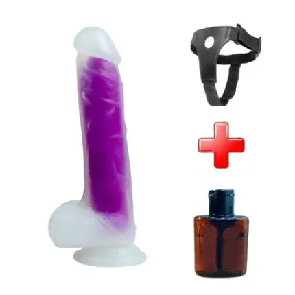 Belden Bağlamalı Gece Parlayan Fosforlu 21 Cm Realistik Vantuzlu Şeffaf Dildo Penis Mor