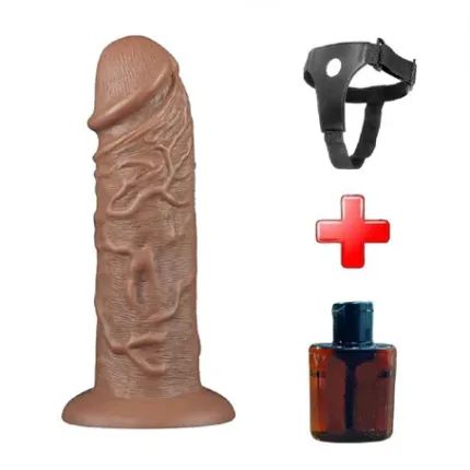 Belden Bağlamalı Yeni Nesil Çift Katmanlı 26,6 Cm Realistik Kalın Dildo Melez Penis