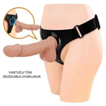 21,8 Cm Belden Bağlamalı İçi Dolu Strapon Penis