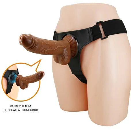 20 Cm Belden Bağlamalı İçi Dolu Strapon Melez Penis