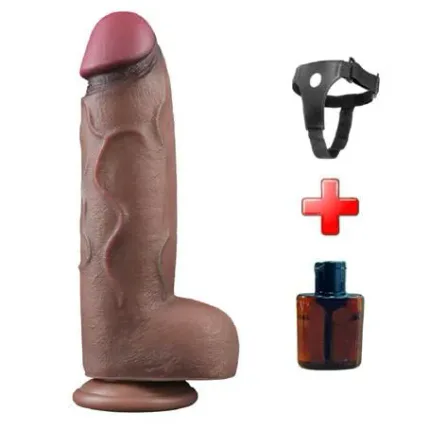 Belden Bağlamalı Yeni Nesil Çift Katmanlı 31 Cm Realistik Dev Melez Dildo Penis