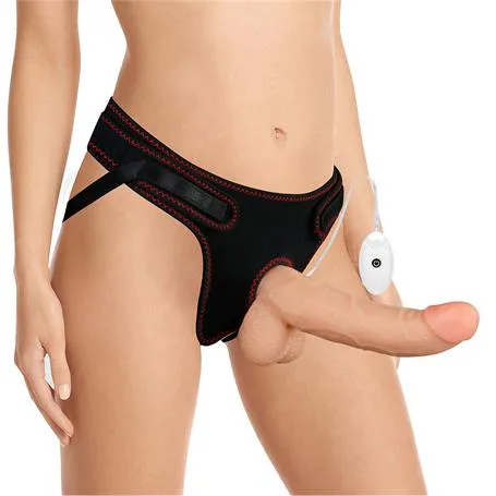 21,5 Cm Belden Bağlamalı İçi Dolu Titreşimli Strapon Dildo