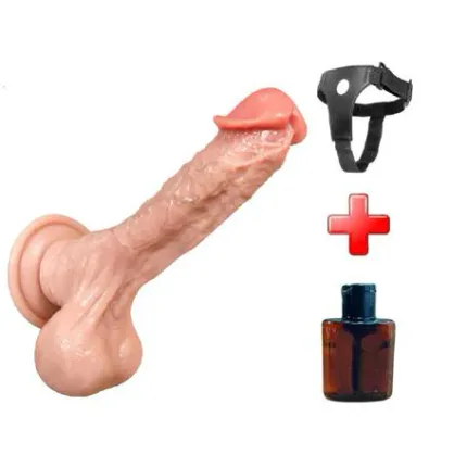 Belden Bağlamalı Yeni Nesil Çift Katmanlı 23 Cm Realistik Dildo Penis