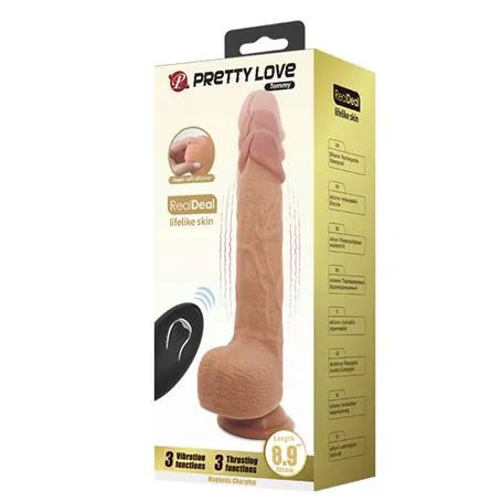 22,5 Cm İleri Geri Hareketli Uzaktan Kumandalı Manyetik Şarjlı Gerçekçi Vantuzlu Melez Penis - Tommy