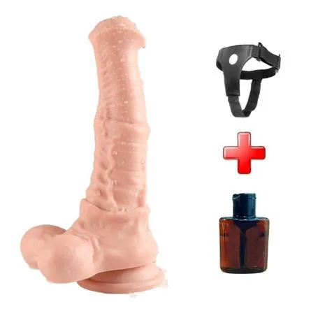 Belden Bağlamalı 33 Cm Et Dokulu Gerçekçi Çift Katmanlı Sünnetsiz Silikon Penis - Horse Power 2