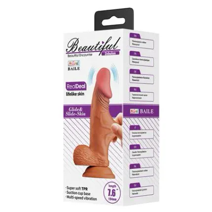 19,4 Cm Çift Katmanlı Gerçekçi Titreşimli Dildo Vibratör Penis