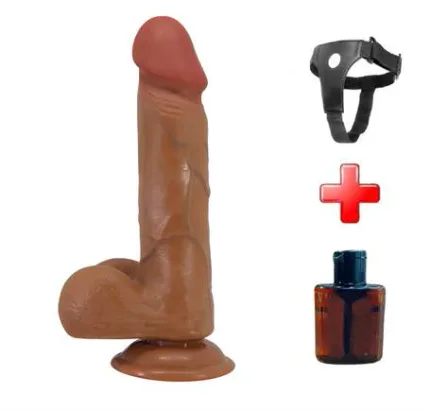 Belden Bağlamalı 21,8 Cm Et Dokulu Gerçekçi Çift Katmanlı Silikon Melez Penis